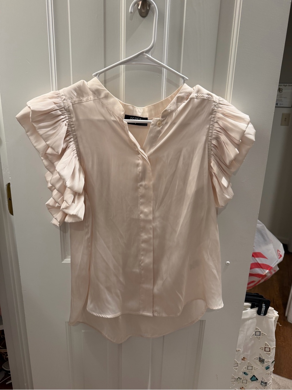 The Reset Pale Blush Ruffle Sleeve Blouse